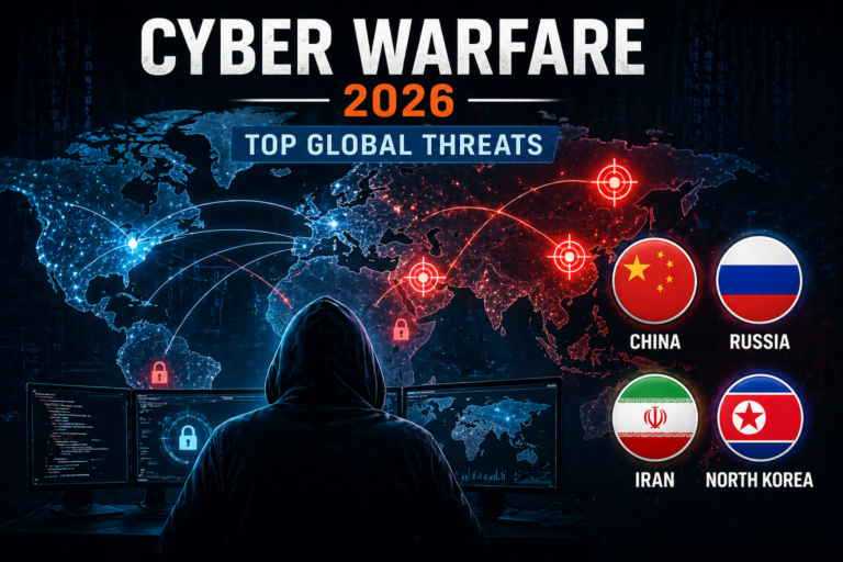 Cyber warfare 2026 map showing global cyber threat countries like China Russia Iran and North Korea