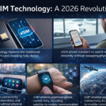 eSIM technology replacing physical SIM card with global digital connectivity concept