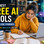College student using AI tools on laptop to study smarter and complete assignments faster