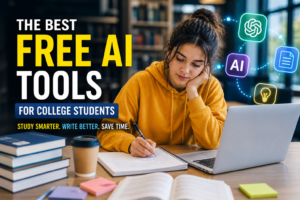 College student using AI tools on laptop to study smarter and complete assignments faster