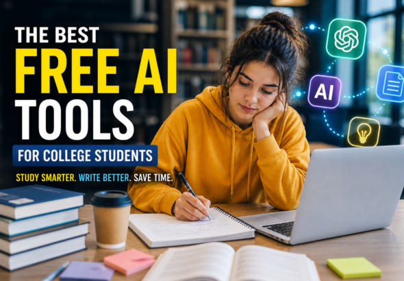 College student using AI tools on laptop to study smarter and complete assignments faster
